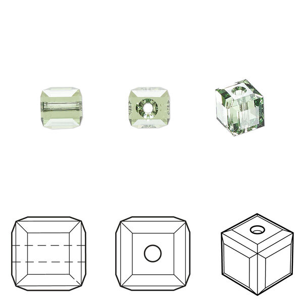 Bead 144pk peridot, Swarovski® 6mm cube 5601 image number 0