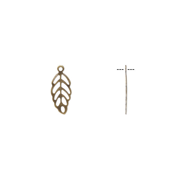 Charm, antique brass-plated brass, 11x5.5mm open leaf. Sold per pkg of 100. image number 0