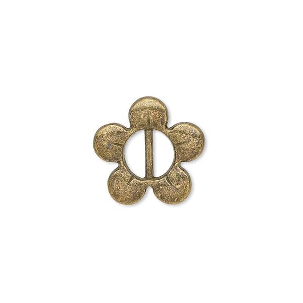 Slide, antiqued brass-finished "pewter" (zinc-based alloy), 16x16mm single-sided flower, 7x2.5mm hole. Sold per pkg of 20. image number 0