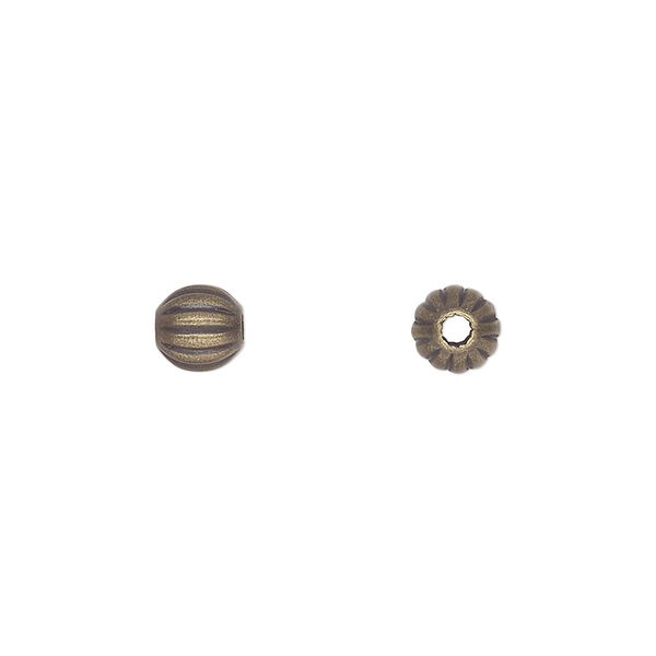 Bead, antique gold-plated brass, 6mm corrugated round. Sold per pkg of 100. image number 0