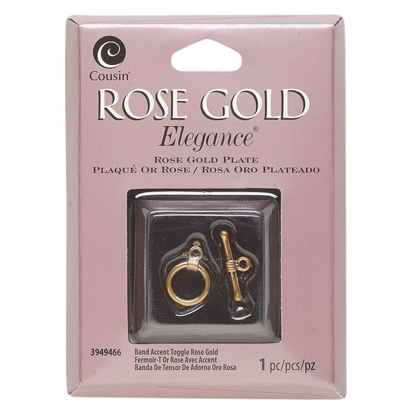 Clasp, toggle, rose gold-plated copper and lacquer, 11mm round. Sold individually. image number 0