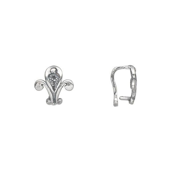 Bail, JBB Findings, peg with eye, antiqued sterling silver, 10mm fleur-de-lis, 7mm grip length. Sold individually. image number 0