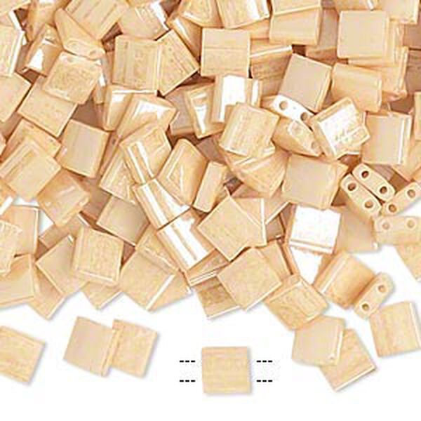 Bead, Miyuki, TILA®, glass, opaque ceylon light caramel, (TL593), 5mm square with (2) 0.8mm holes, fits up to 3mm beads. Sold per 40-gram pkg. image number 0