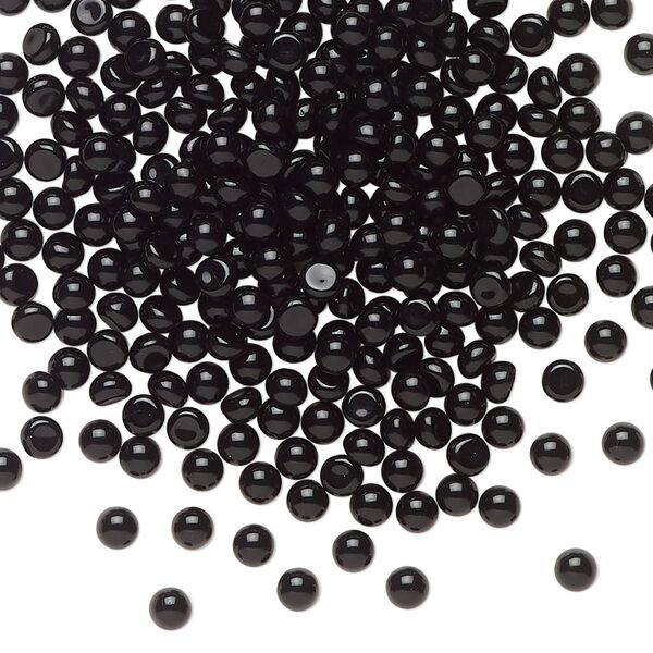 Cabochon, Czech glass, opaque black, 3mm vintage non-calibrated round. Sold per pkg of 288 (2 gross). image number 0