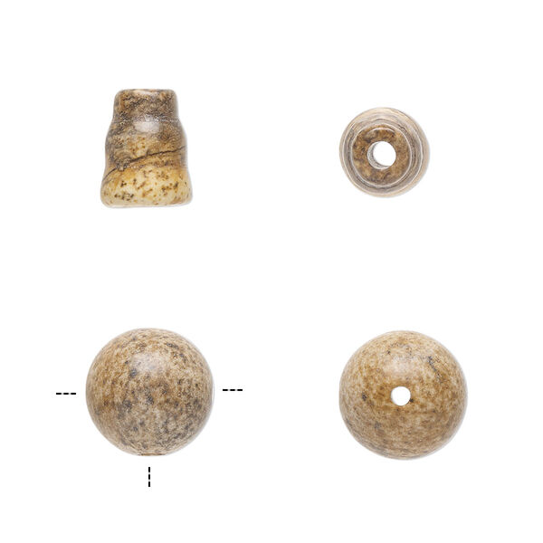 Picture jasper 2pkg2, T-drilled round / cone bead natural 10mm / 9x7mm image number 0