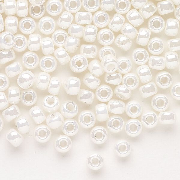 Seed bead, Miyuki, glass, pkg/250g, #6 rocaille, opaque luster antique ivory pearl, (RR-592). image number 0