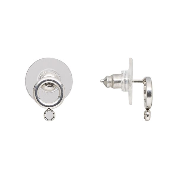 Earstud 1pkg2, 11x8mm open round / closed loop / comfort clutch earnuts, stainless steel / plastic clear 1 pair image number 0