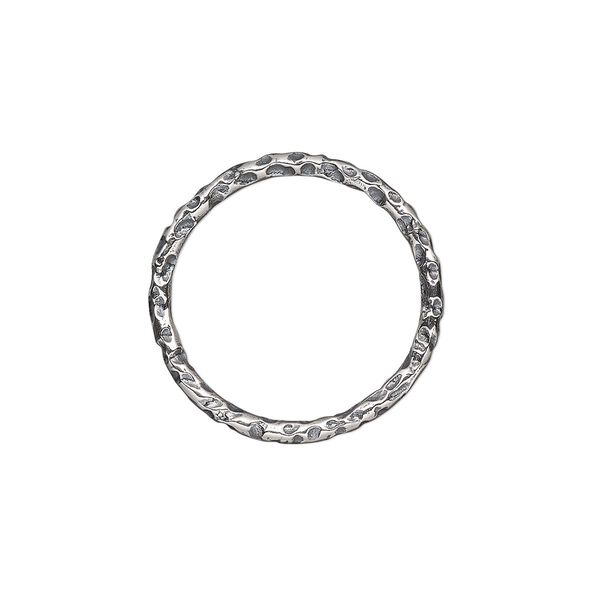 Jump ring, antiqued sterling silver, 18mm hammered round, 15.8mm inside diameter, 15 gauge. Sold Individually. image number 0