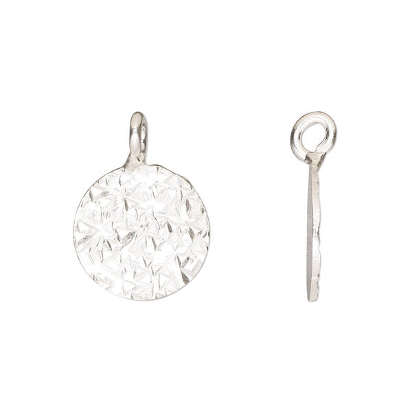 Drop, Hill Tribes, fine silver, 15mm single-sided diamond-cut round. Sold individually. image number 0