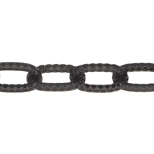 Chain, anodized aluminum, black, 10.3mm textured cable. Sold per pkg of 25 feet. image number 0