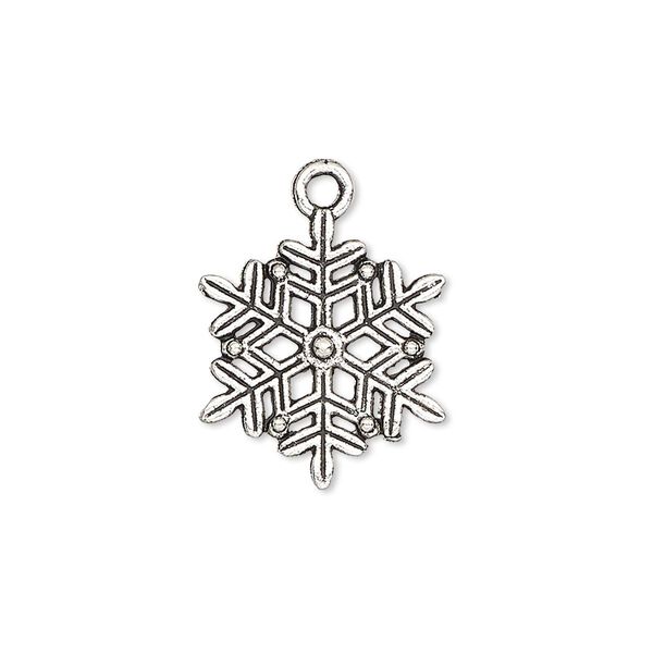 Charm, antique silver-plated "pewter" (zinc-based alloy), 19x17mm double-sided snowflake. Sold per pkg of 10. image number 0