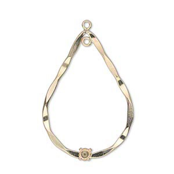 Focal, 14Kt gold-filled, 32x22mm twisted flat teardrop with 4mm round setting and 2 loops. Sold individually. image number 0