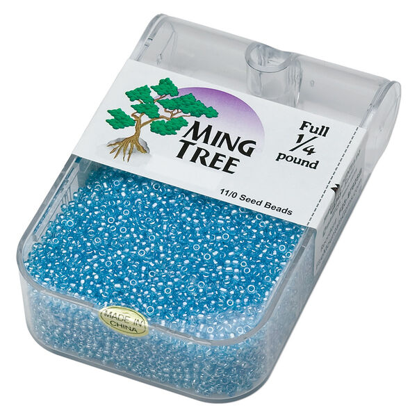 Seed bead, Ming Tree™, glass, pkg/1/4 pound, #11 round, translucent luster sky blue. image number 0