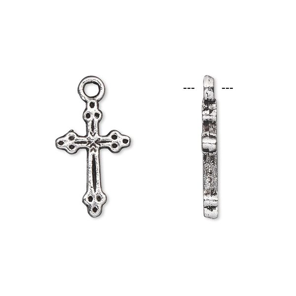 Drop, antique silver-plated "pewter" (zinc-based alloy), 18x11mm double-sided cross. Sold per pkg of 10. image number 0