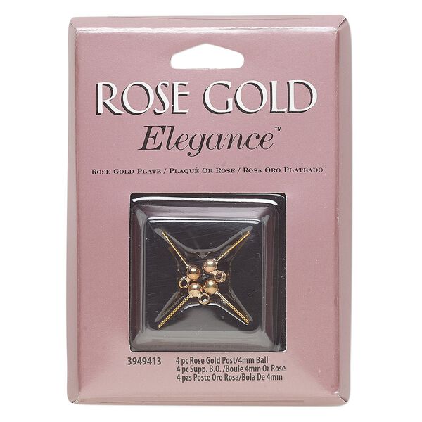 Earstud 1pkg4 rose gold-plated, 4mm ball / open loop, copper / lacquered 2 pair image number 0