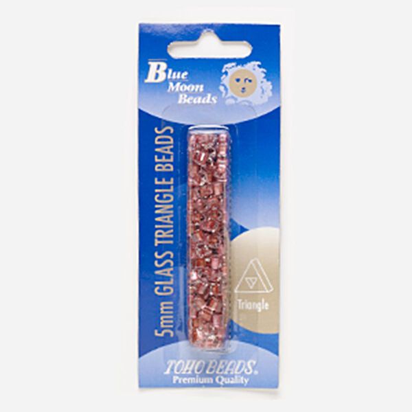 Seed bead, glass, pkg/13g, 5mm triangle, translucent pink color-lined clear. image number 0