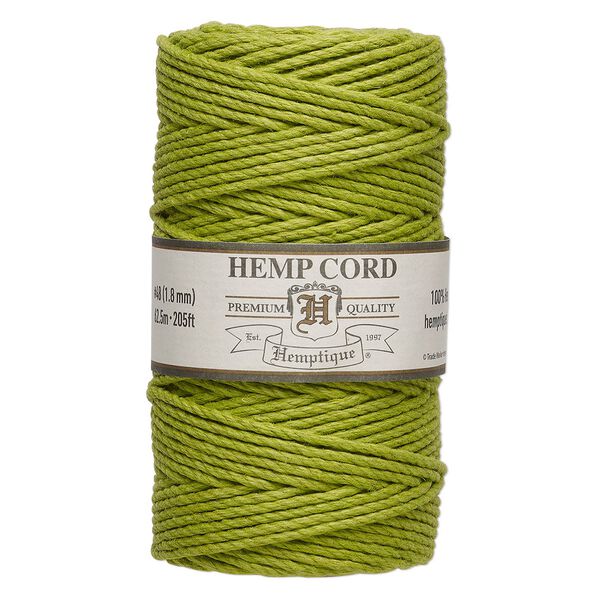 Cord, Hemptique®, polished hemp, lime green, 1.8mm, 48-pound test. Sold per 205-foot spool. image number 0