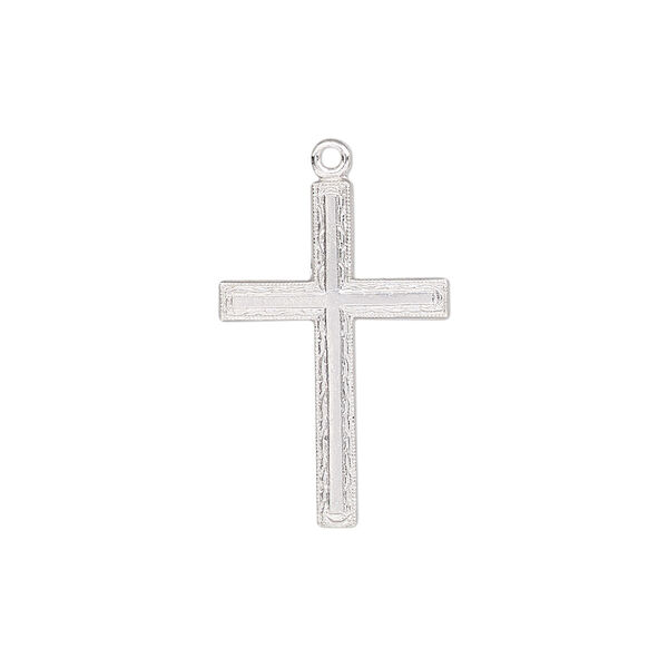 Drop, sterling silver, 23x15mm single-sided flat textured cross. Sold individually. image number 0