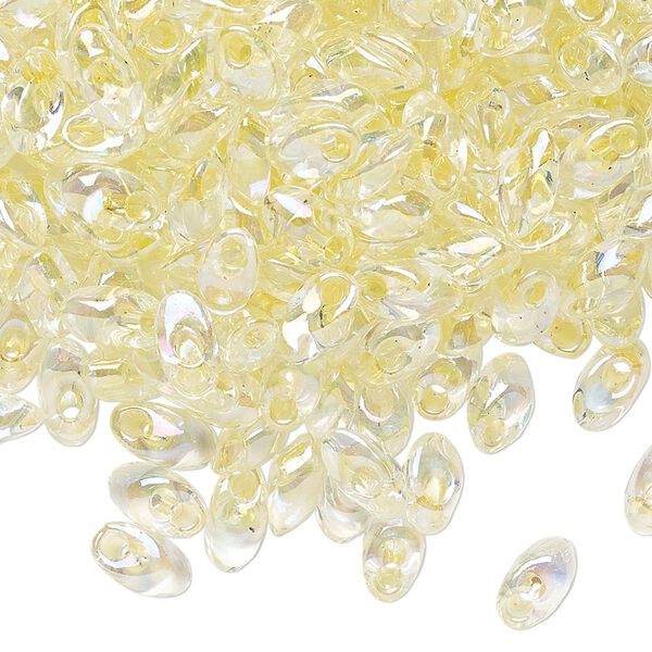 Seed bead, Miyuki, glass, pkg/50g, 7x4mm long magatama, translucent pale yellow inside dyed color crystal clear, (LMA-2146). image number 0