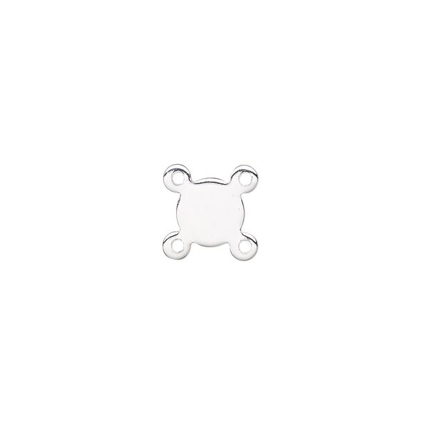 Link, silver-finished brass, 7.5x7.5mm flat round with SS34 round setting, 4 loops. Sold per pkg of 10. image number 0