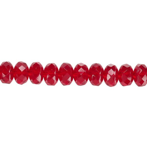 Bead, Czech fire-polished glass, ruby red, 7x5mm faceted rondelle. Sold per 15-1/2" to 16" strand. image number 0