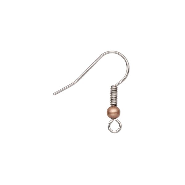 Ear wire fishhook 1pkg20 antique copper-plated, 20mm / 3mm ball / 4.5x2mm coil / open loop, 21 gauge brass / stainless steel 10 pair image number 0