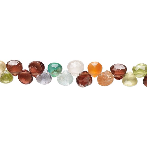 Multi-gemstone 1pkg1, hand-cut top-drilled faceted puffed teardrop bead 7 inch 4-5mm image number 0