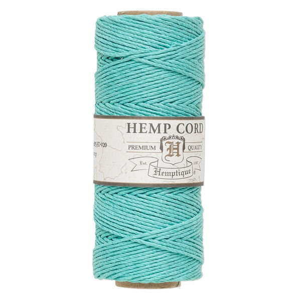 Cord, Hemptique®, polished hemp, teal green, 1mm diameter, 20-pound test. Sold per 205-foot spool. image number 0