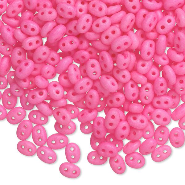 Seed bead, Preciosa Twin™ Czech glass, pkg/50g, 5x2.5mm oval, opaque matte neon pink, (36777). image number 0