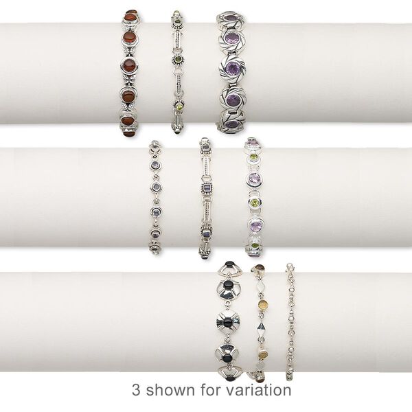 Multi-gemstone / sterling silver 1pkg3, mixed shape bracelet mix 7-7.5 inch / mixed clasp 5-13mm wide image number 0
