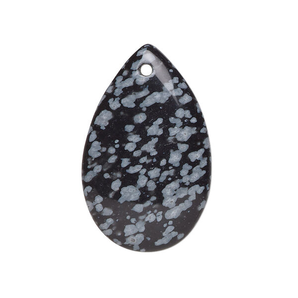 Snowflake obsidian 1pkg1, hand-cut teardrop focal natural 31x20mm image number 0
