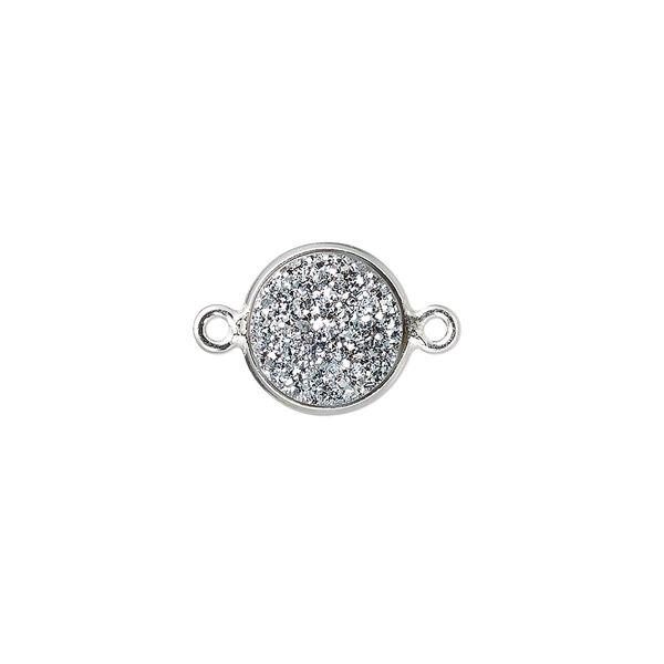 Link, titanium- / electro-coated druzy agate (coated) / sterling silver, antique silver, 11mm hand-cut single-sided flat round. Sold individually. image number 0