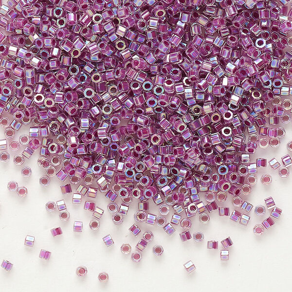 Seed bead, Delica®, glass, pkg/250g, #11 cut, translucent raspberry-lined rainbow crystal clear (DBC-0056). image number 0