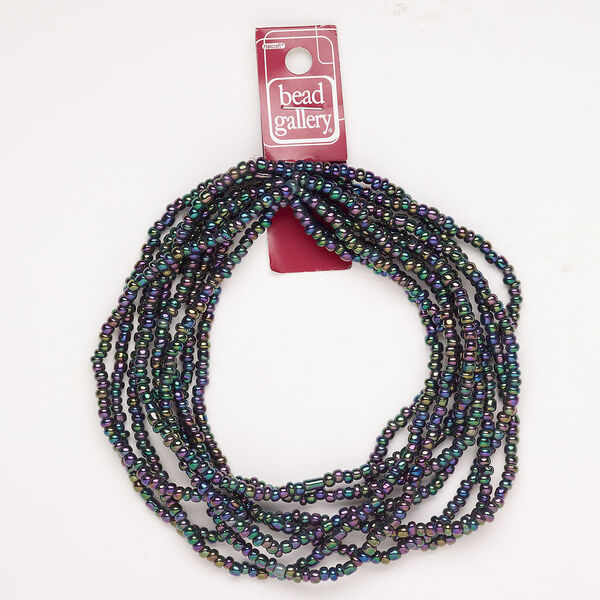 Seed bead glass 1pk #6 round, opaque iris peacock 108 inch image number 0