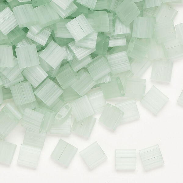 Seed bead, TILA®, glass, pkg/250g, 5mm full tila square, translucent silk luster mint green (TL-2559-1). image number 0