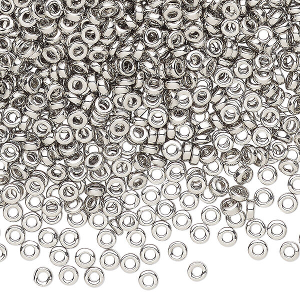 Seed bead, Miyuki, glass, pkg/4g, 3x1.3mm spacer rondelle, opaque palladium-plated, (SPR3-194). image number 0