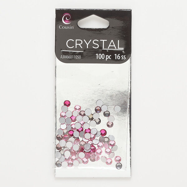 Flat back mix, glass, mixed pinks and purples, 3.8-4mm faceted round, SS16. Sold per pkg of 100. image number 0