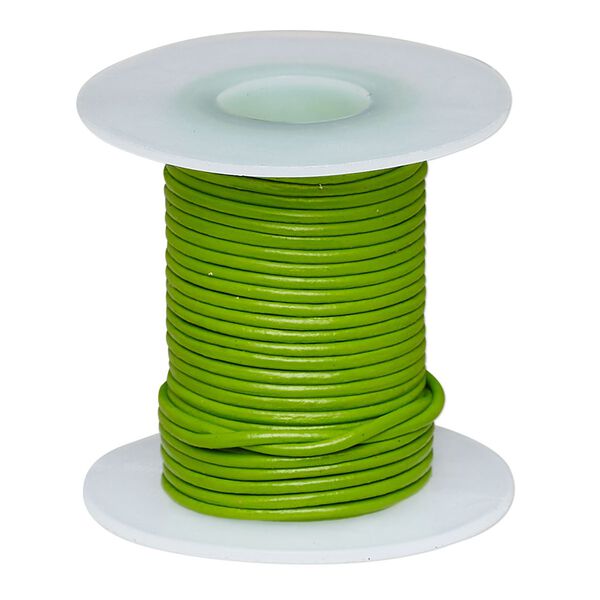 Cord, leather (dyed), green, 0.5-0.8mm round. Sold per 5-yard spool. image number 0