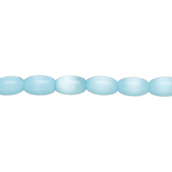 Bead, fiber optic glass, pkg/14 inch, opaque sky blue, 8x5mm center-drilled oval. image number 0