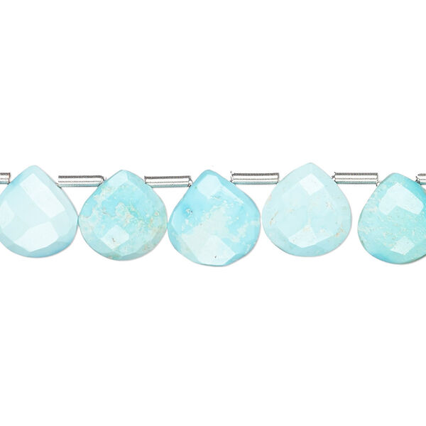 Imperial crown turquoise 1pkg18, hand-cut top-drilled faceted puffed teardrop bead natural 8-10mm image number 0