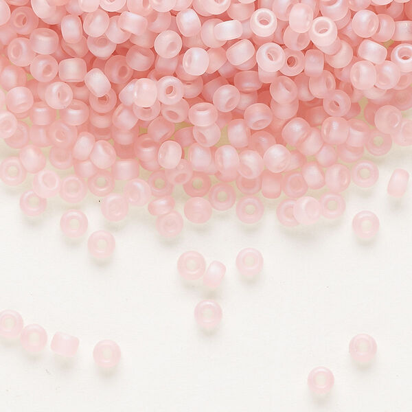Seed bead, Miyuki, glass, pkg/250g, #8 rocaille, translucent matte rainbow pink mist, (RR-155FR). image number 0