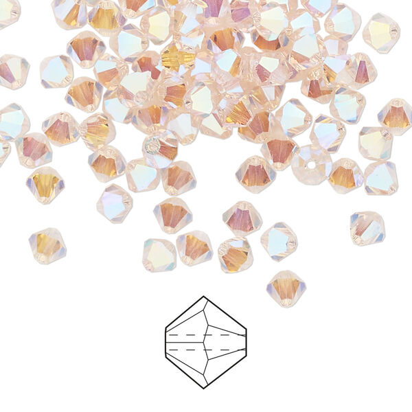 Bead 48pk light rose AB 2X, Preciosa Czech crystal 4mm bicone image number 0