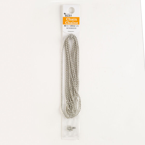 Chain assortment, silver-finished steel, 2mm ball, 80 inches with 7x3mm connectors. Sold per pkg of 5 pieces. image number 0