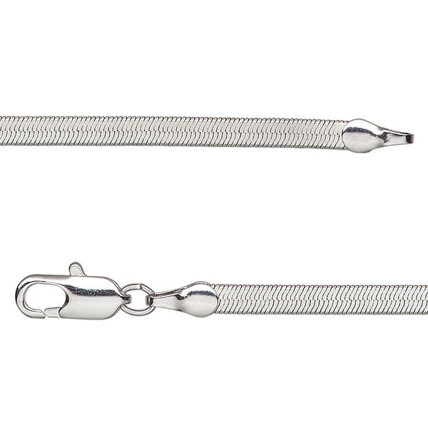 Chain, silver-plated brass, 3mm herringbone, 18 inches with lobster claw clasp. Sold individually. image number 0