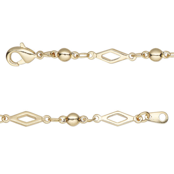 Chain, gold-finished brass, 4mm open diamond, 24 inches with lobster claw clasp. Sold individually. image number 0