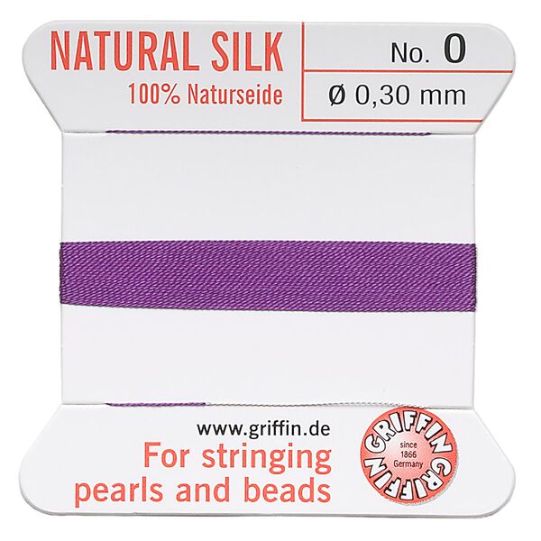 Thread, Griffin, silk, amethyst purple, size #0. Sold per 2-meter card (approximately 78 inches). image number 0