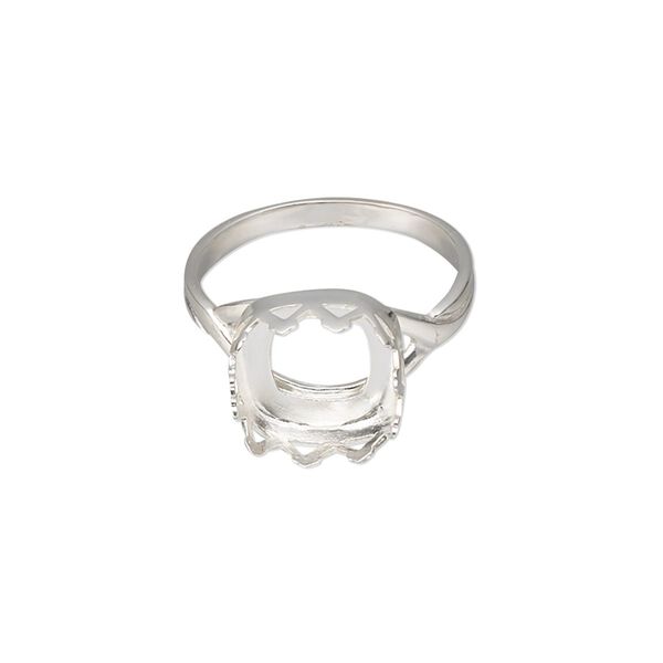 Ring, Almost Instant Jewelry®, sterling silver, 11.5mm wide with triangle edge and 10mm cushion bezel setting, size 7. Sold individually. image number 0