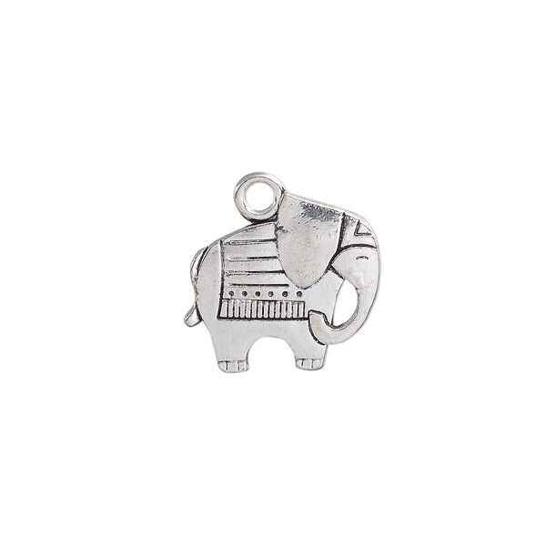 Charm, antique silver-plated "pewter" (zinc-based alloy), 18x16.5mm double-sided elephant. Sold per pkg of 10. image number 0