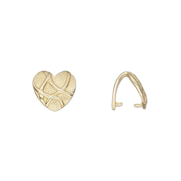 Bail, JBB Findings, ice-pick, brass, 10x9mm heart, 6mm grip length. Sold individually. image number 0