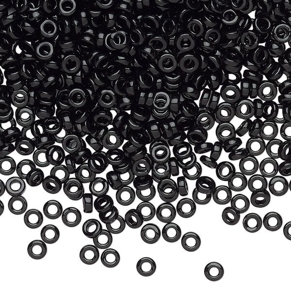 Seed bead, Miyuki, glass, pkg/10g, 3x1.3mm spacer rondelle, opaque black, (SPR3-401). image number 0